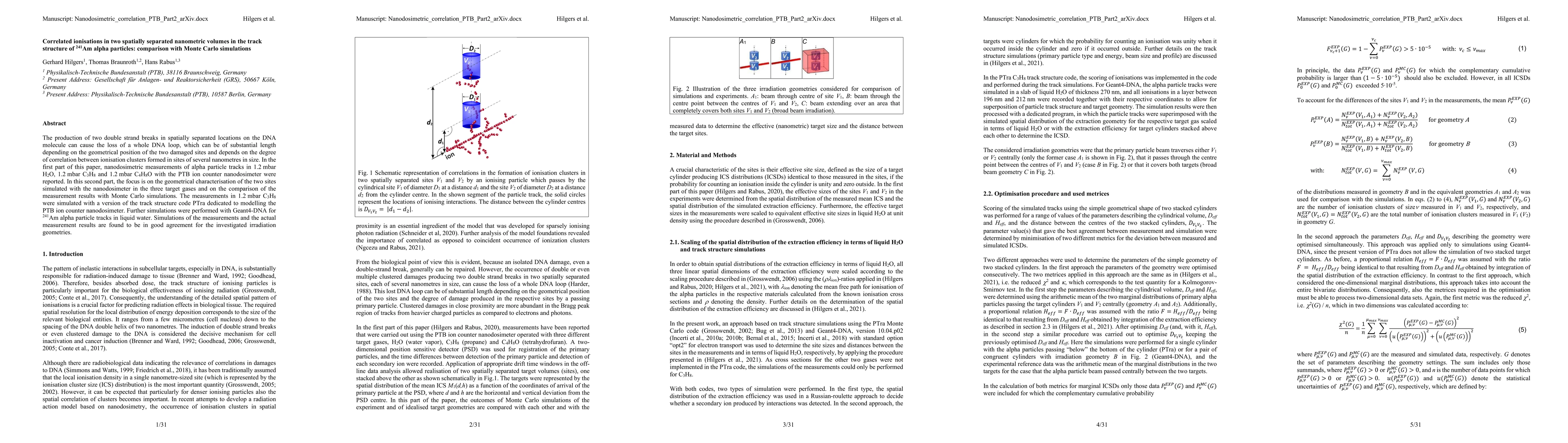 Thumbnail for Correlated ionisations in two spatially separated nanometric volumes in
  the track structure of 241Am alpha particles: comparison with Monte Carlo
  simulations