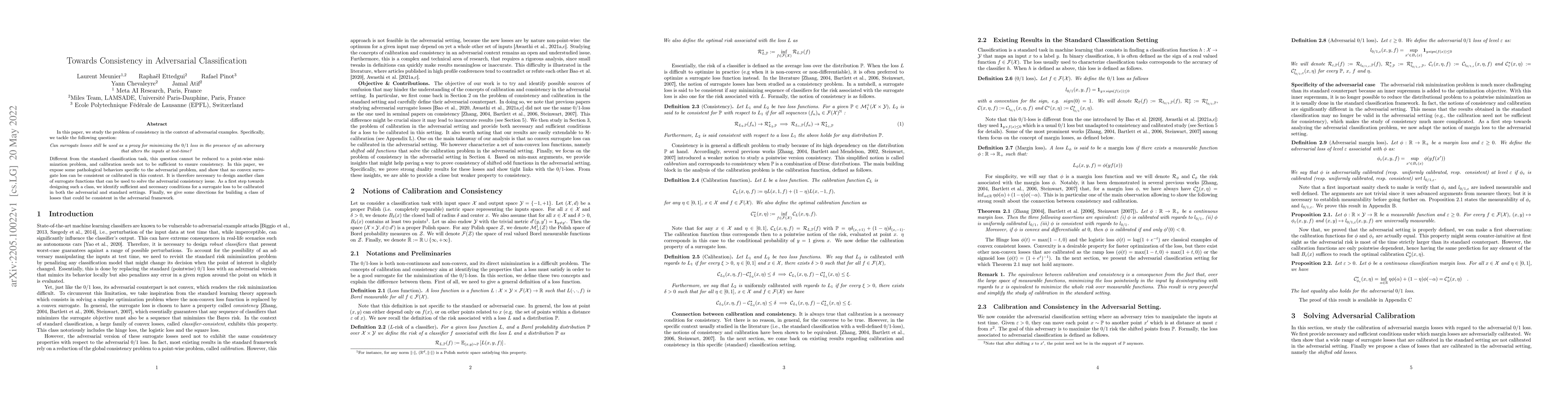 Thumbnail for Towards Consistency in Adversarial Classification