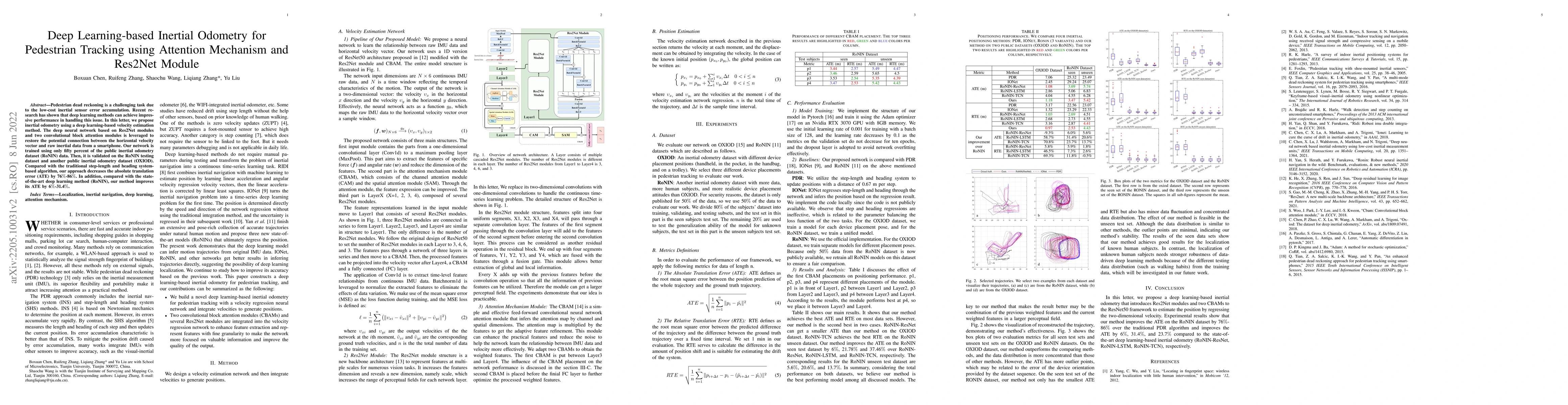 Thumbnail for Deep Learning-based Inertial Odometry for Pedestrian Tracking using
  Attention Mechanism and Res2Net Module