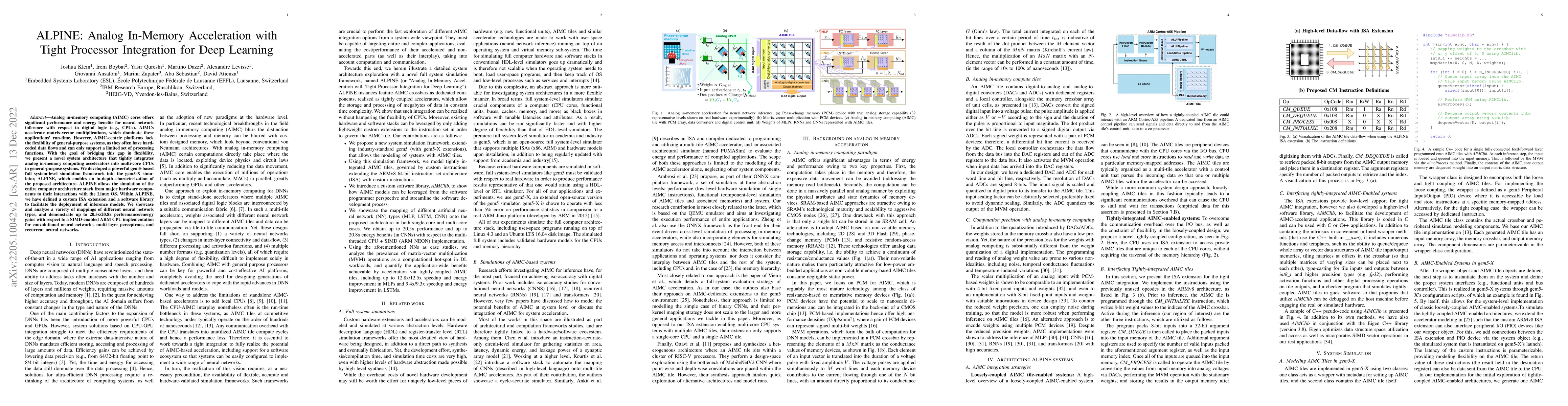 Thumbnail for ALPINE: Analog In-Memory Acceleration with Tight Processor Integration
  for Deep Learning