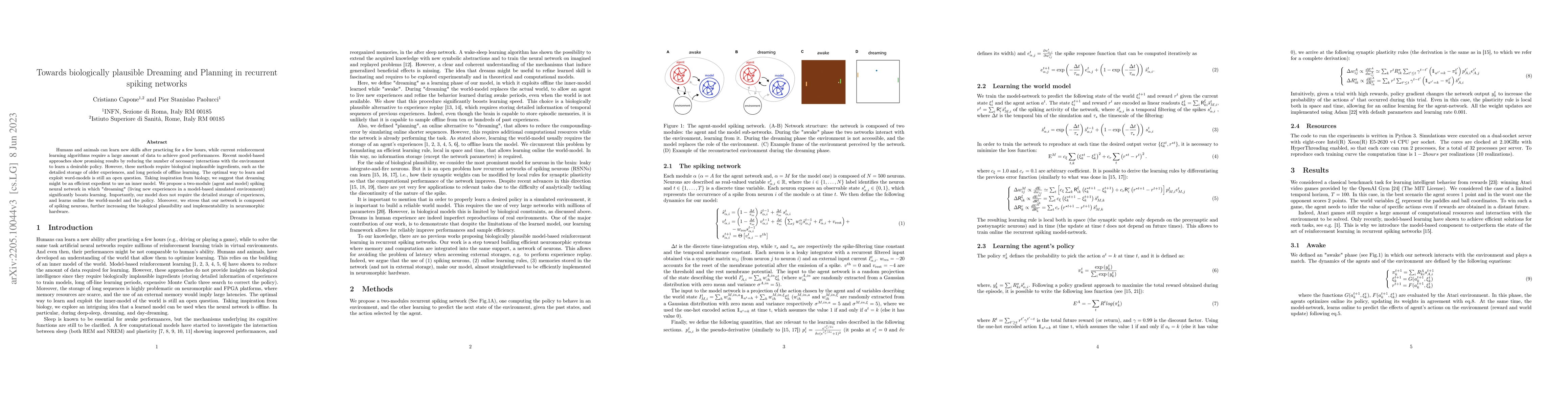 Thumbnail for Towards biologically plausible Dreaming and Planning in recurrent
  spiking networks