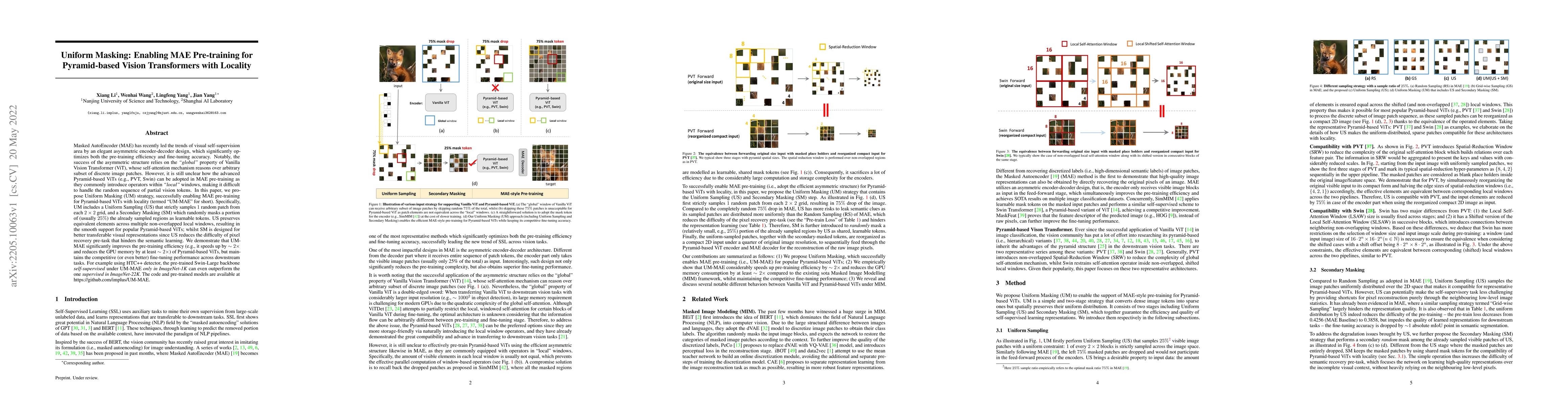 Thumbnail for Uniform Masking: Enabling MAE Pre-training for Pyramid-based Vision
  Transformers with Locality