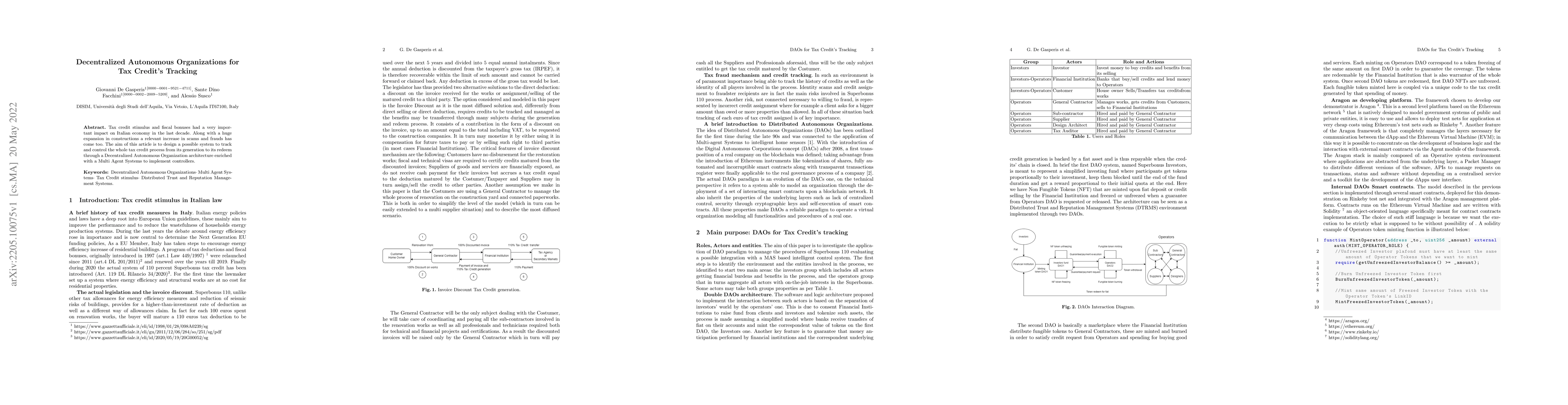 Thumbnail for Decentralized Autonomous Organizations for Tax Credit's Tracking