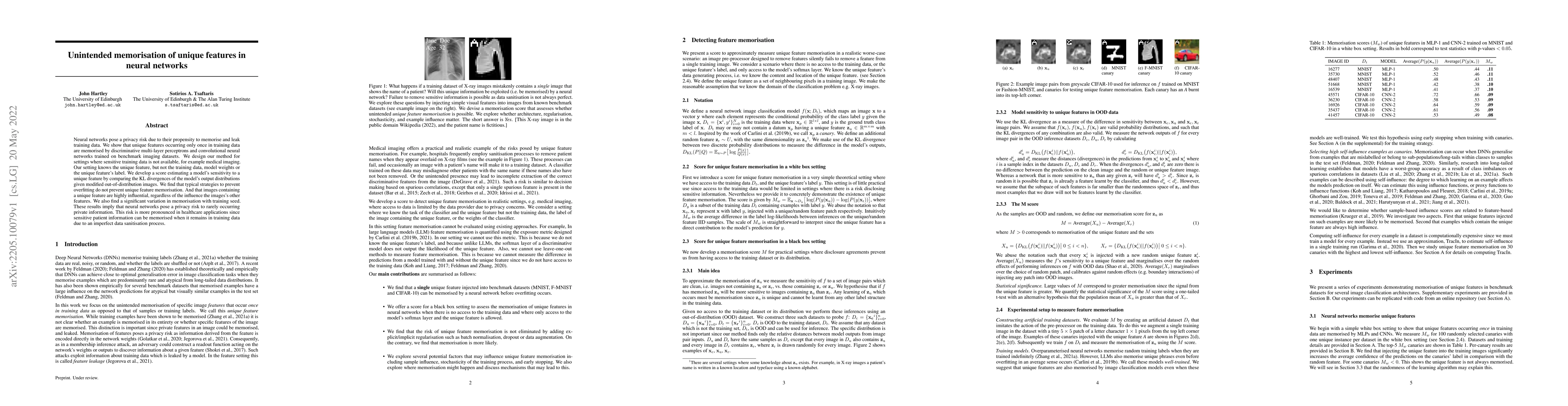 Thumbnail for Unintended memorisation of unique features in neural networks