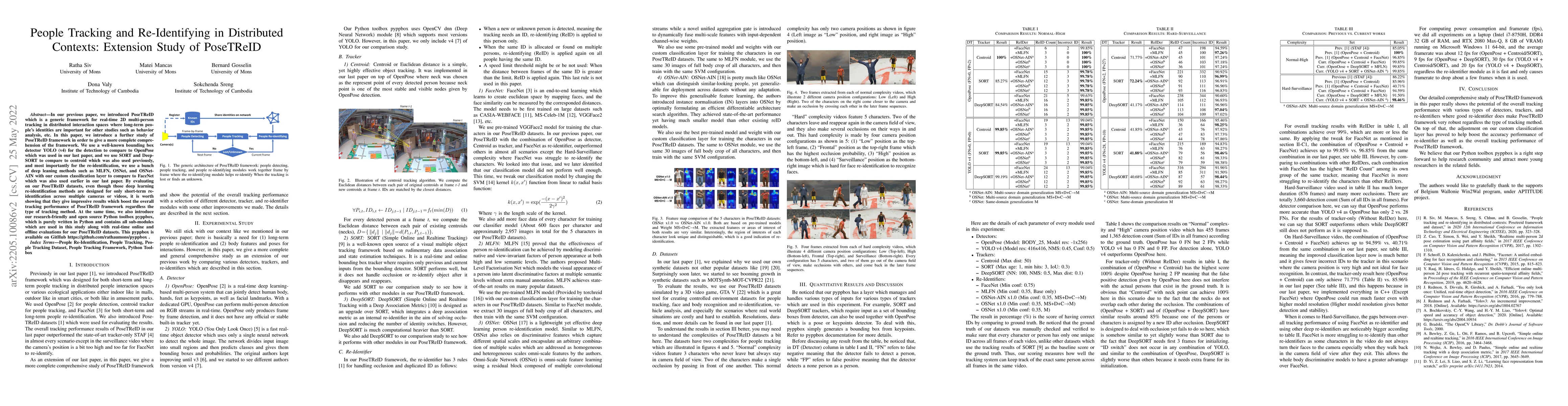 Thumbnail for People Tracking and Re-Identifying in Distributed Contexts: Extension
  Study of PoseTReID