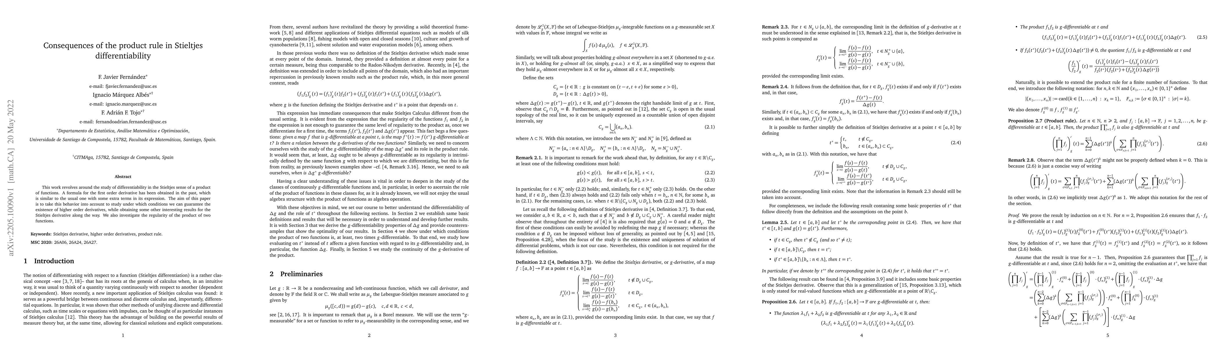 Thumbnail for Consequences of the product rule in Stieltjes differentiability