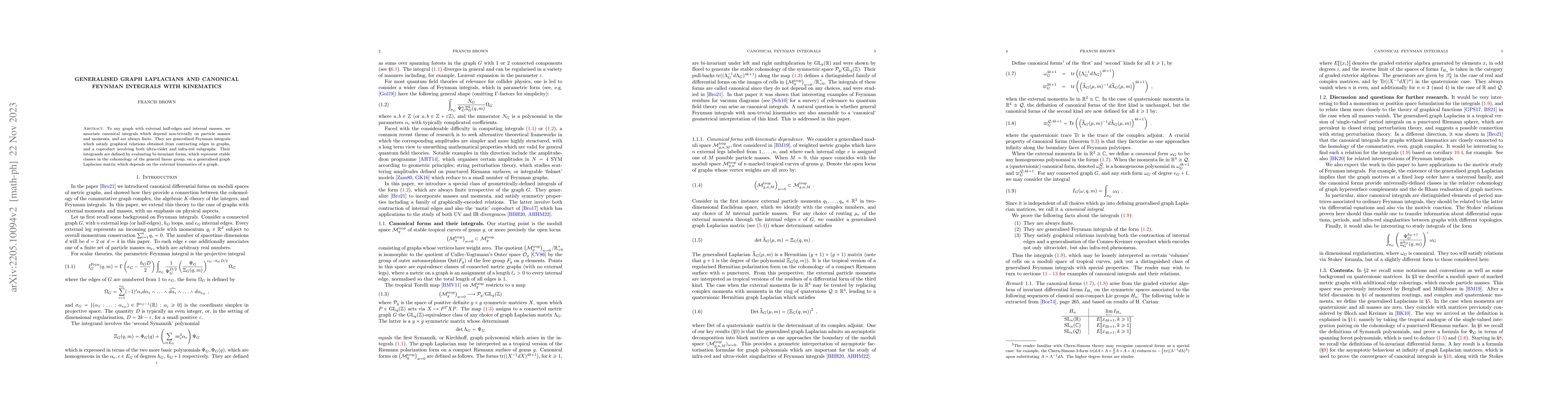 Thumbnail for Generalised graph Laplacians and canonical Feynman integrals with
  kinematics