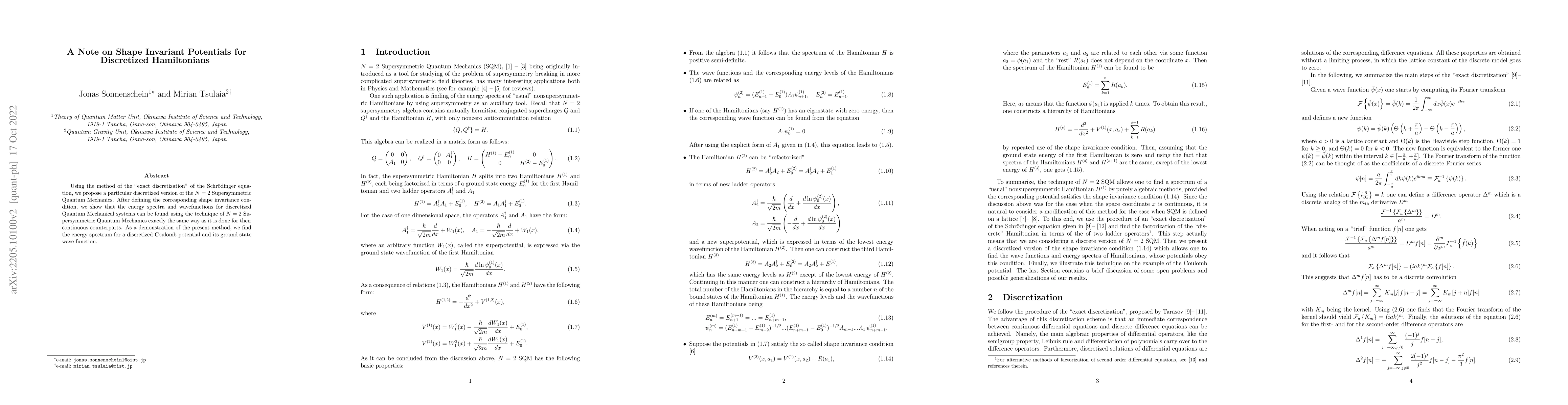 Thumbnail for A Note on Shape Invariant Potentials for Discretized Hamiltonians