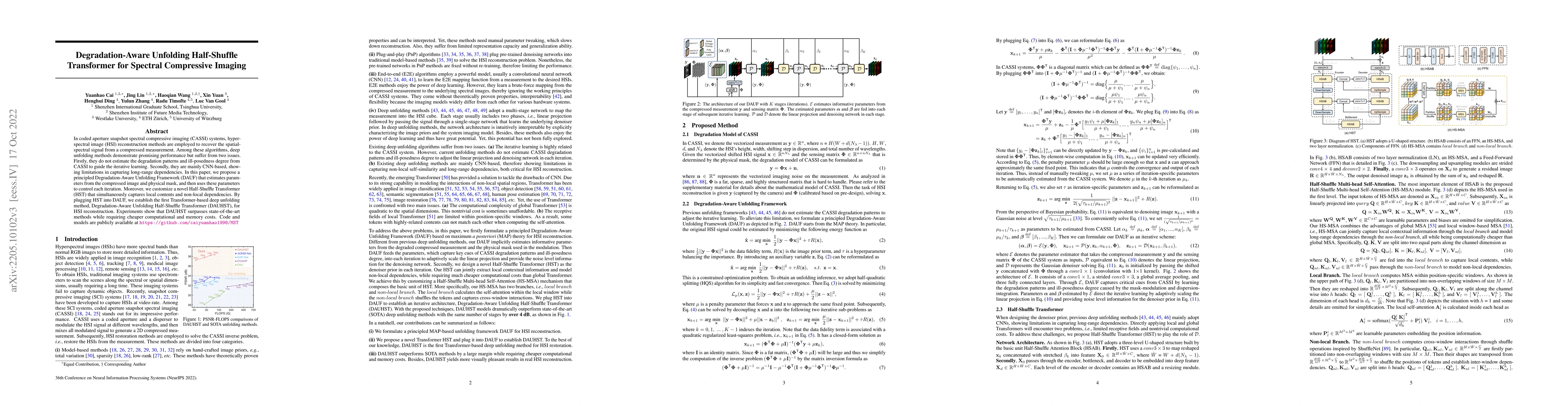 Thumbnail for Degradation-Aware Unfolding Half-Shuffle Transformer for Spectral
  Compressive Imaging