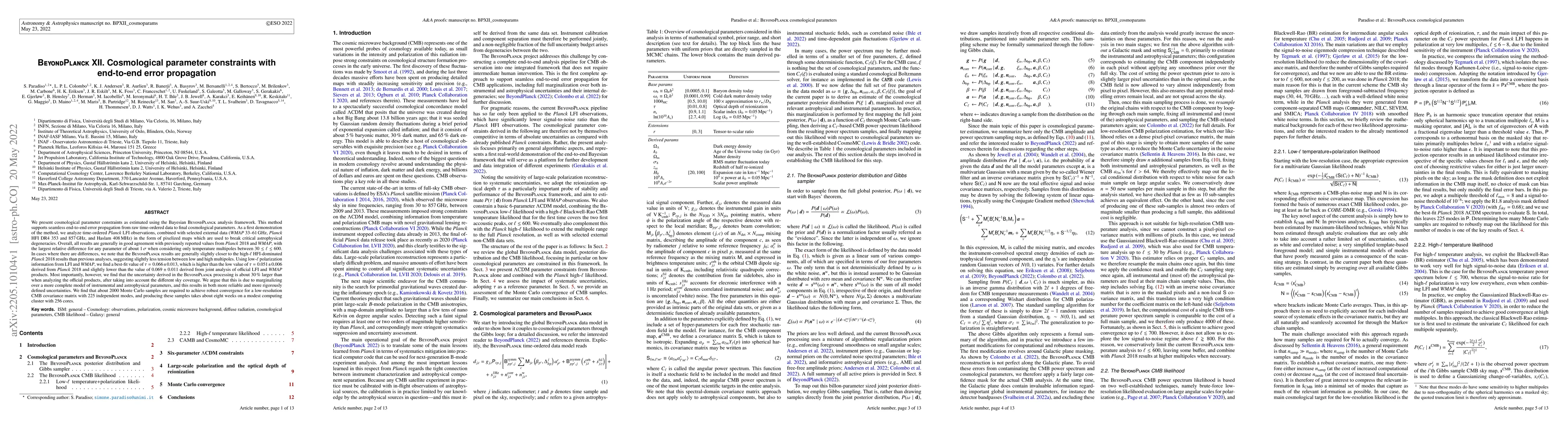 Thumbnail for BeyondPlanck XII. Cosmological parameter constraints with end-to-end
  error propagation