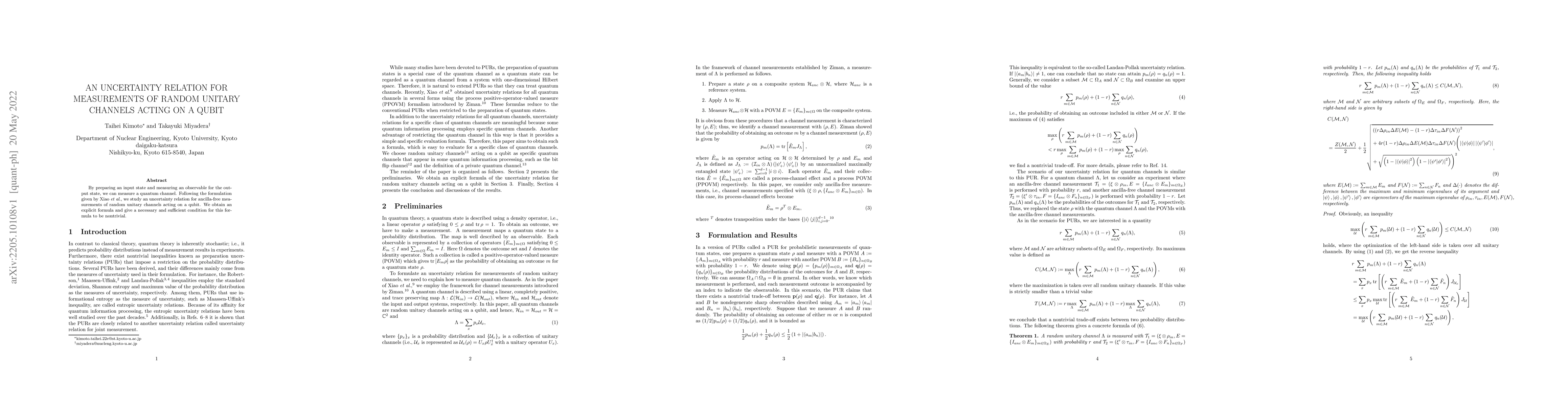 Thumbnail for An uncertainty relation for measurements of random unitary channels
  acting on a qubit