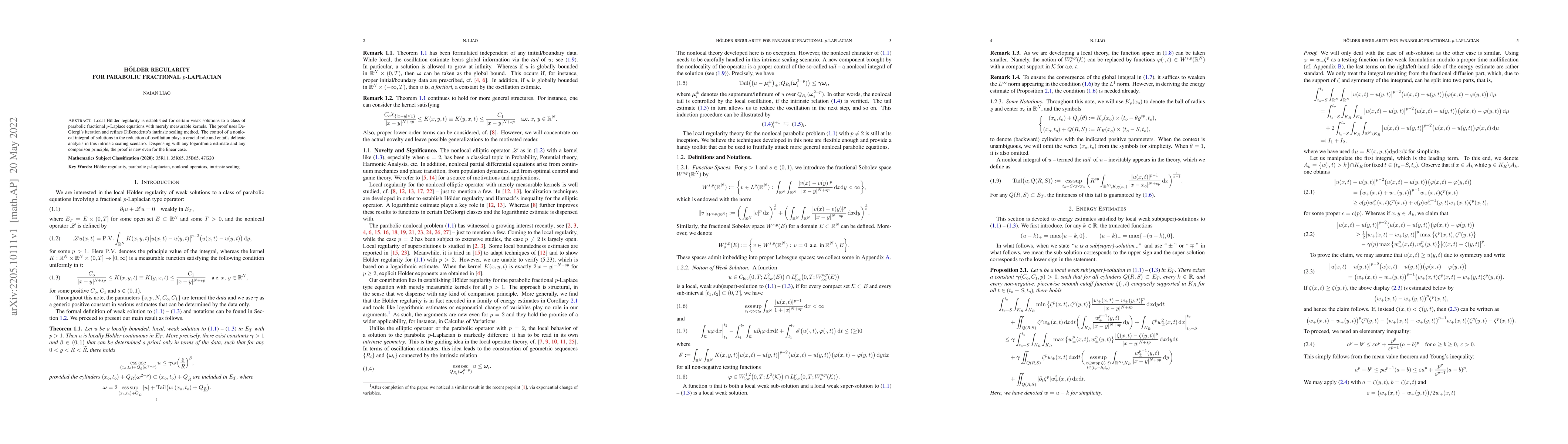 Thumbnail for H\"older regularity for parabolic fractional $p$-Laplacian