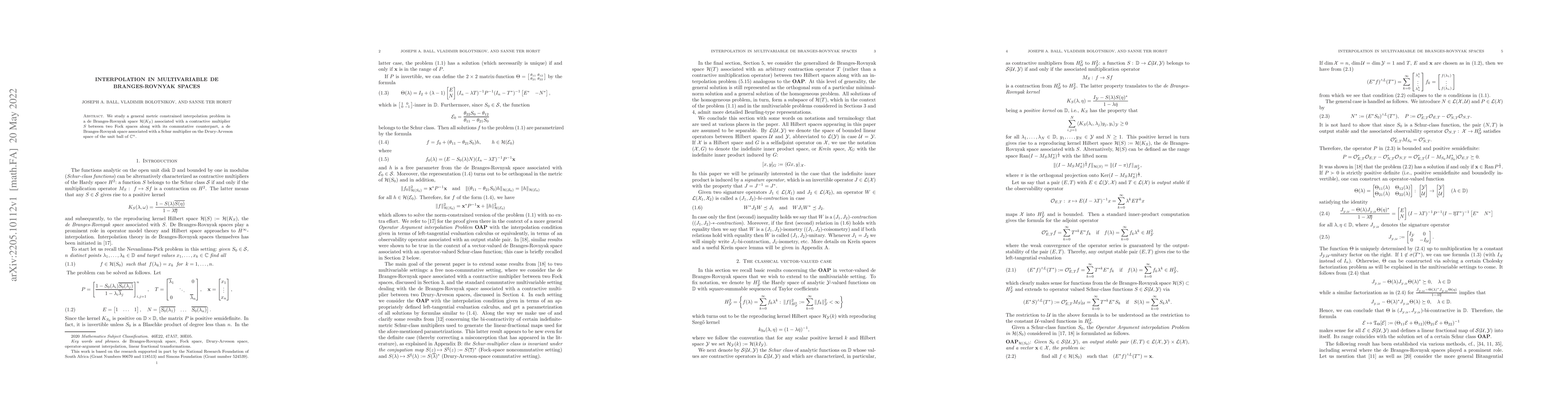 Thumbnail for Interpolation in multivariable de Branges-Rovnyak spaces