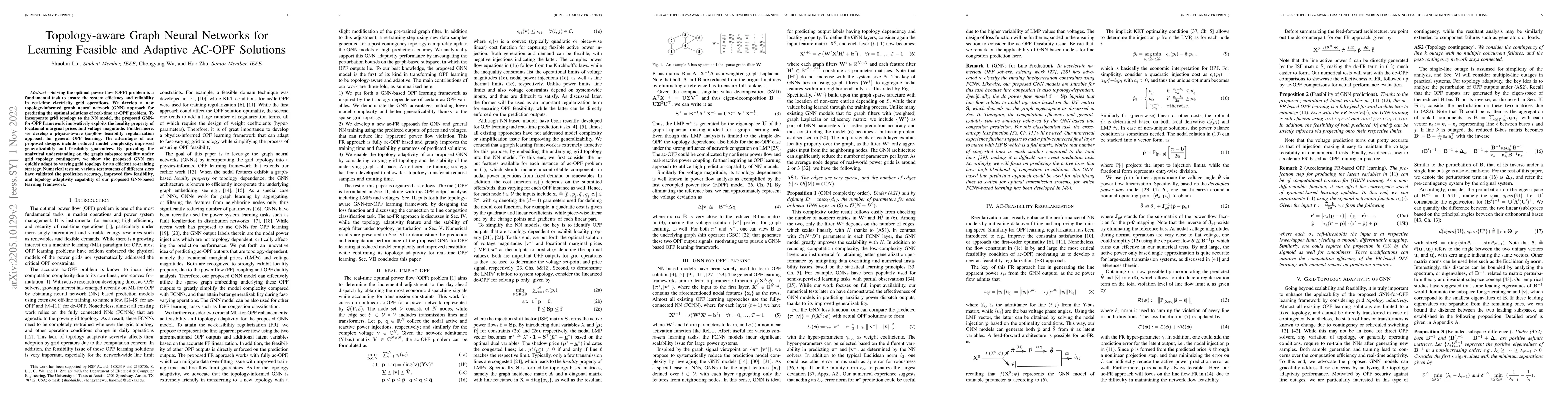 Thumbnail for Topology-aware Graph Neural Networks for Learning Feasible and Adaptive
  ac-OPF Solutions