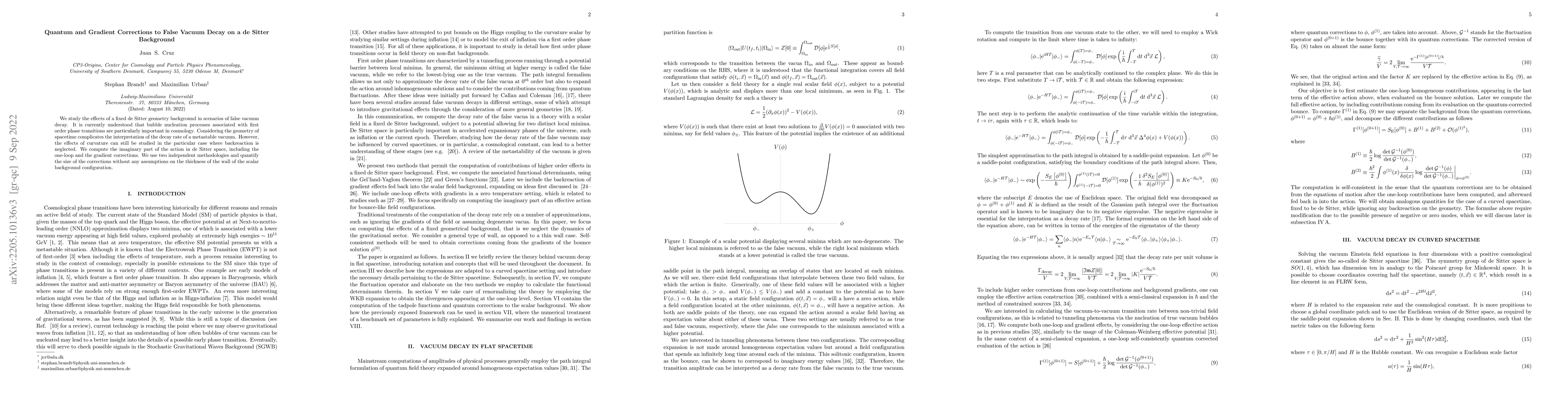 Thumbnail for Quantum and Gradient Corrections to False Vacuum Decay on a de Sitter
  Background
