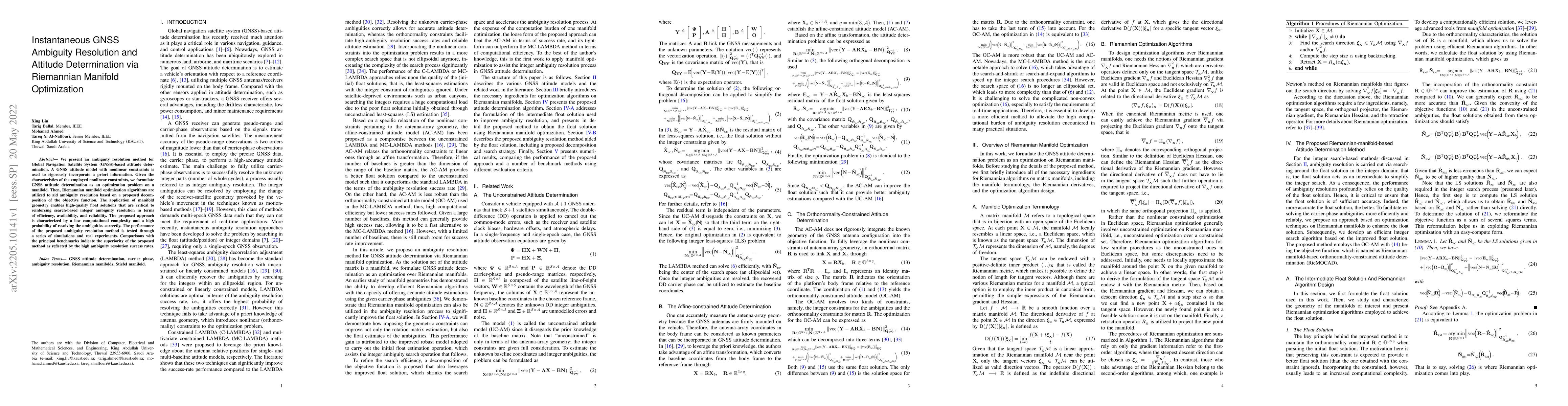 Thumbnail for Instantaneous GNSS Ambiguity Resolution and Attitude Determination via
  Riemannian Manifold Optimization