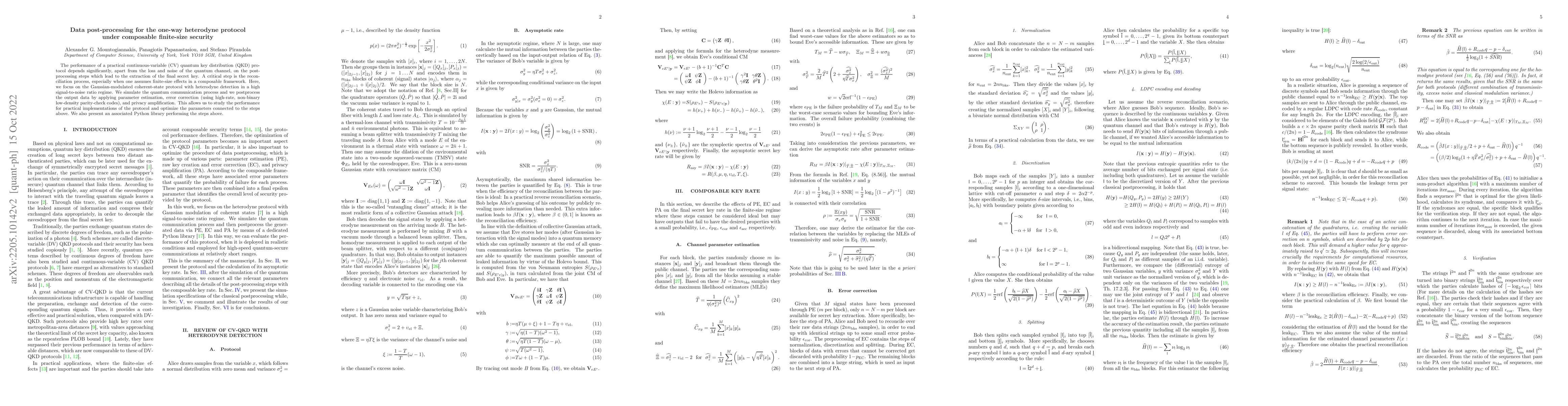 Thumbnail for Data post-processing for the one-way heterodyne protocol under
  composable finite-size security