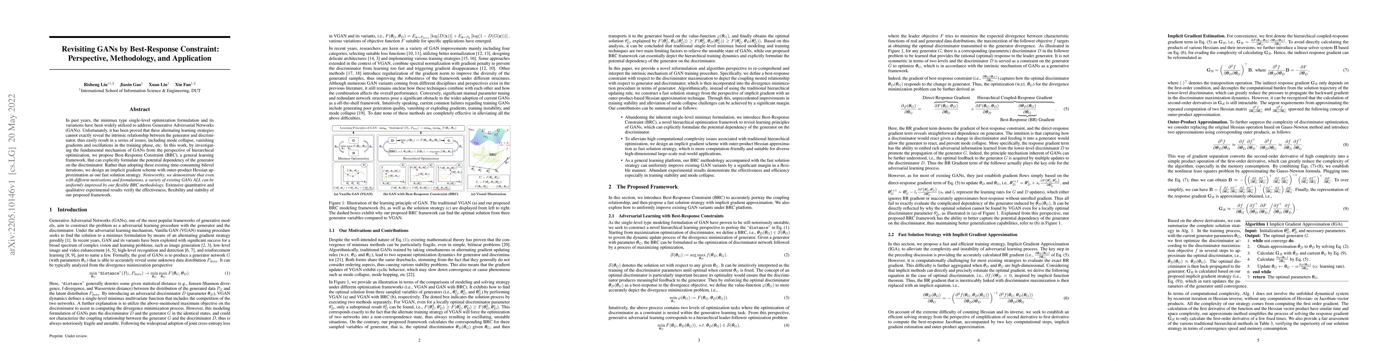 Thumbnail for Revisiting GANs by Best-Response Constraint: Perspective, Methodology,
  and Application