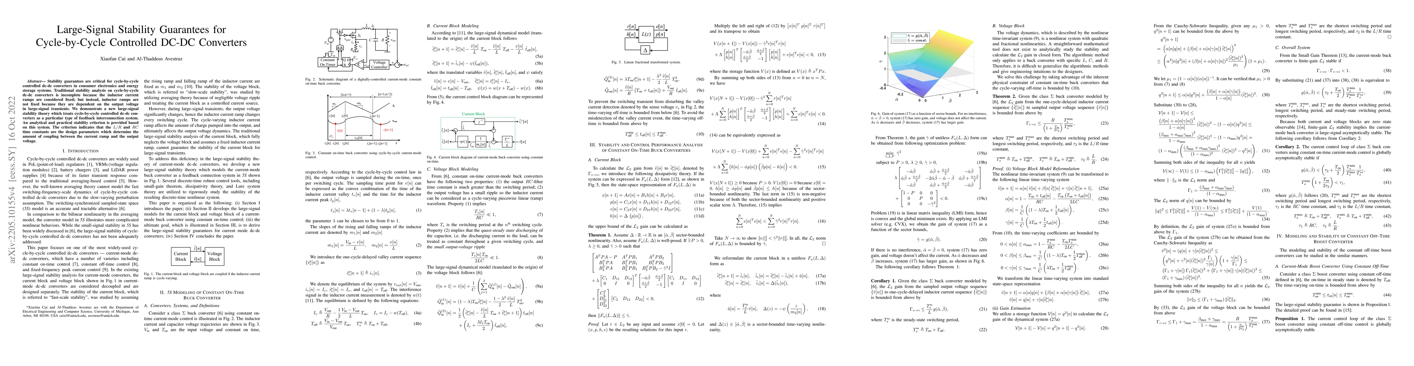 Thumbnail for Large-Signal Stability Guarantees for Cycle-by-Cycle Controlled DC-DC
  Converters