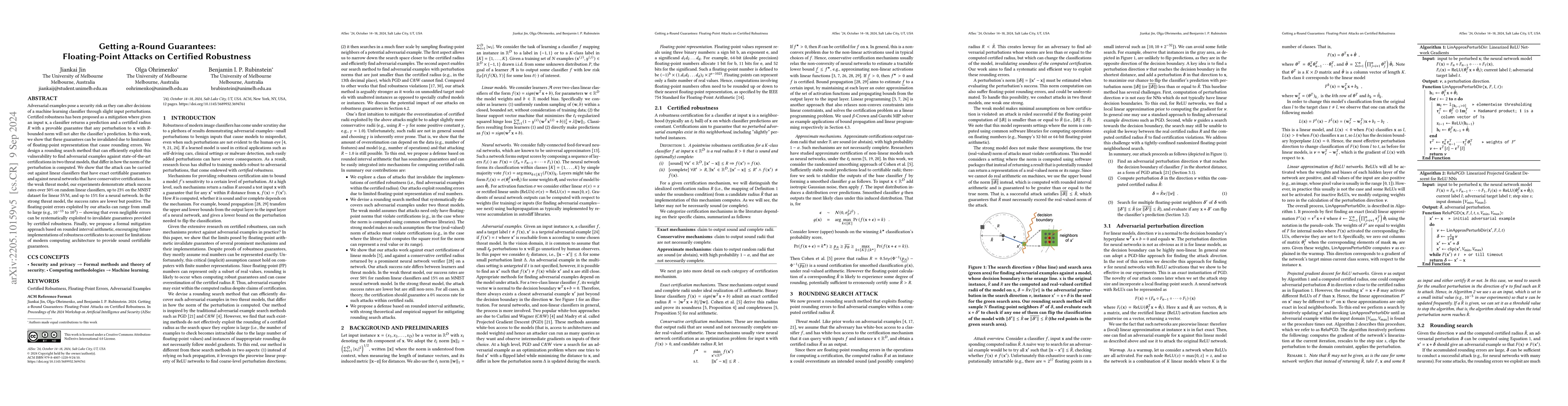Thumbnail for Getting a-Round Guarantees: Floating-Point Attacks on Certified
  Robustness