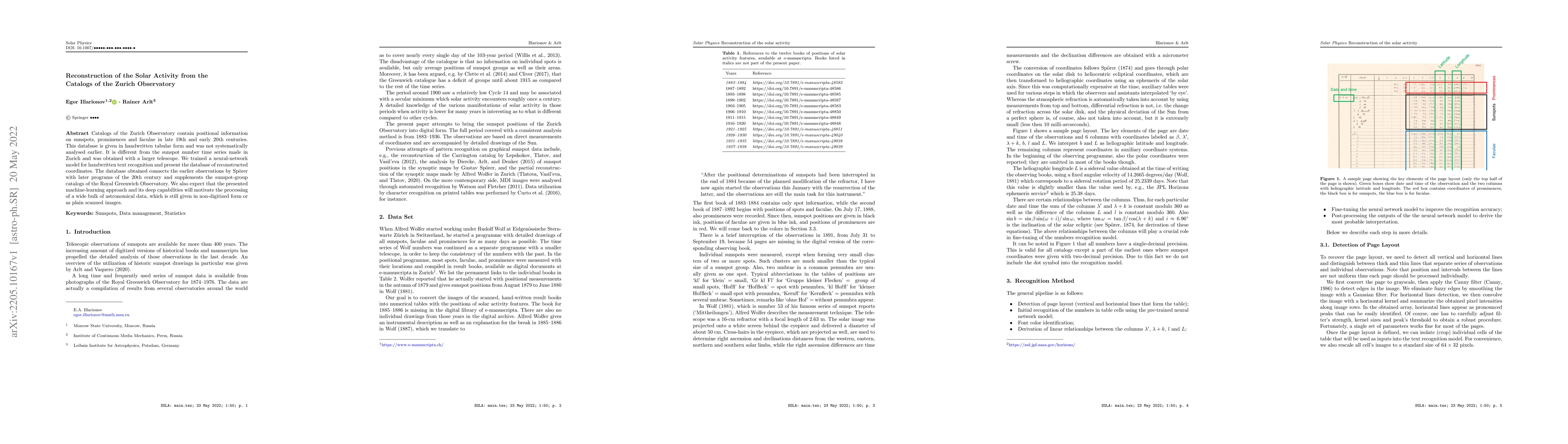 Thumbnail for Reconstruction of the Solar Activity from the Catalogs of the Zurich
  Observatory