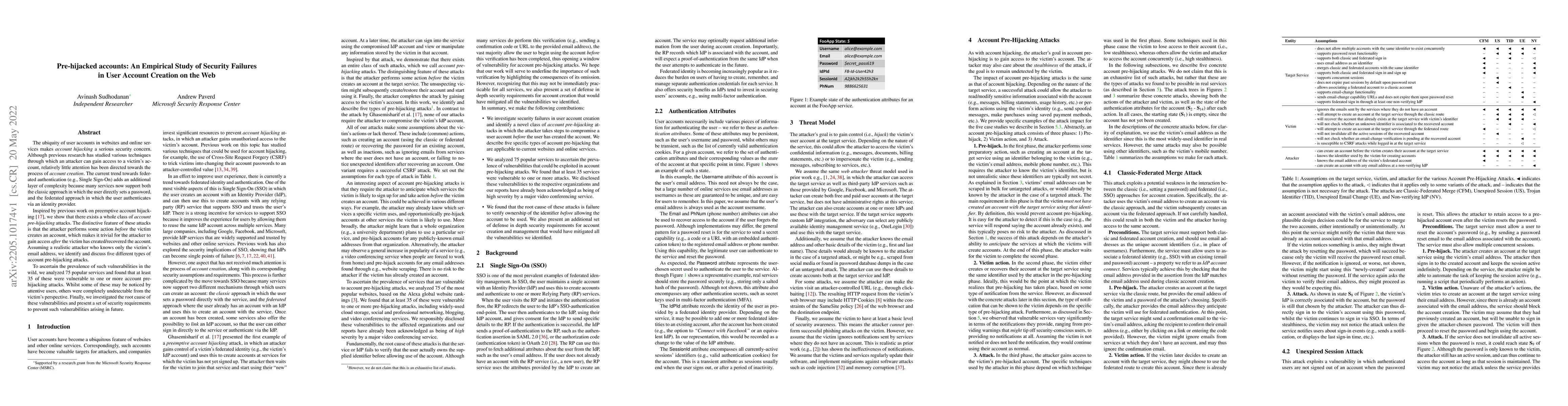 Thumbnail for Pre-hijacked accounts: An Empirical Study of Security Failures in User
  Account Creation on the Web