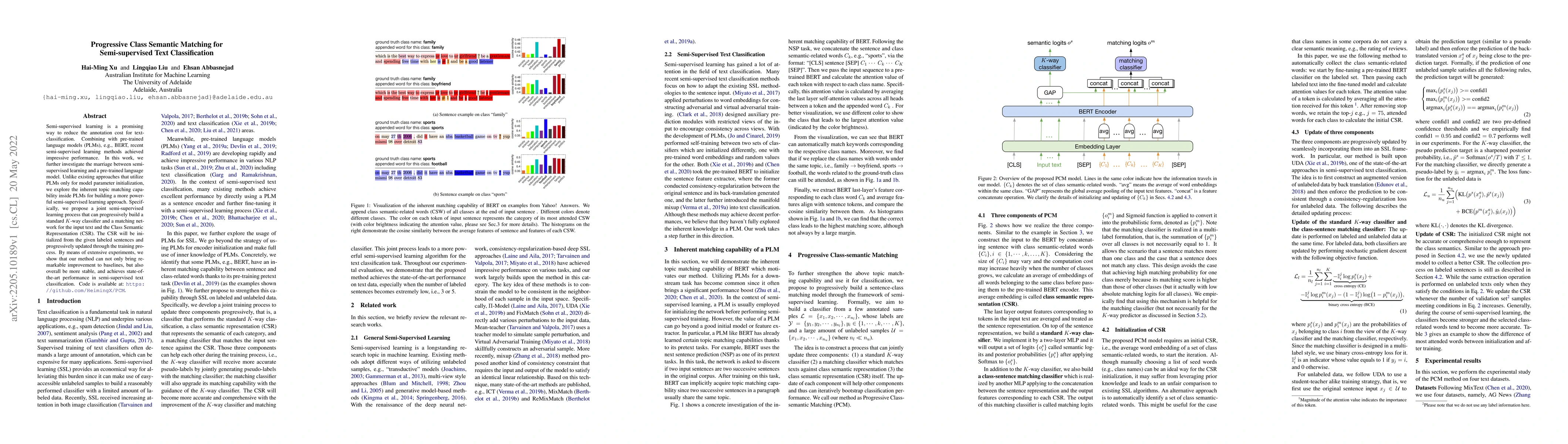Thumbnail for Progressive Class Semantic Matching for Semi-supervised Text
  Classification