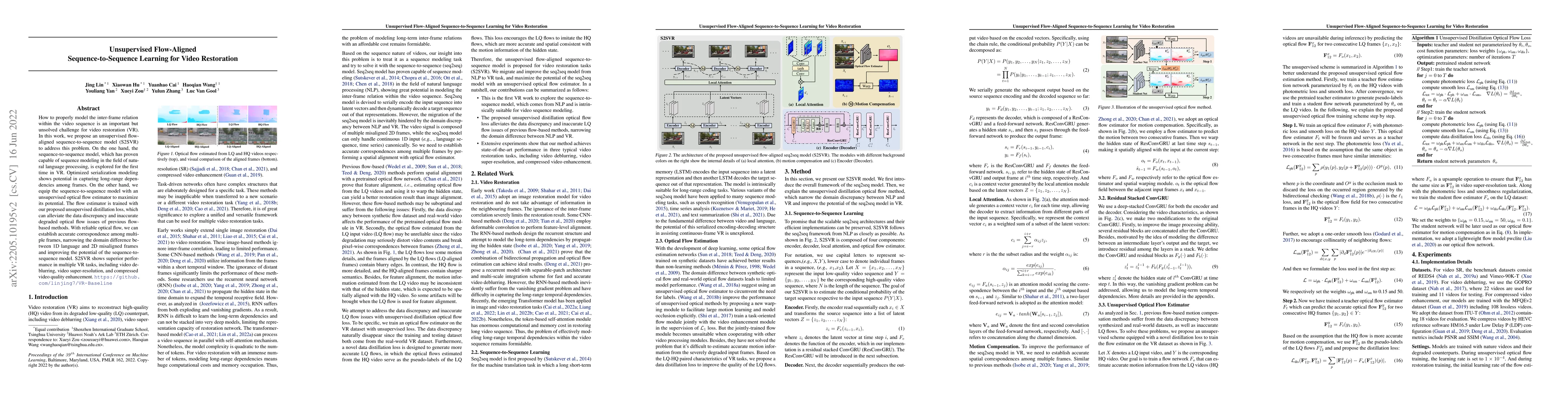 Thumbnail for Unsupervised Flow-Aligned Sequence-to-Sequence Learning for Video
  Restoration