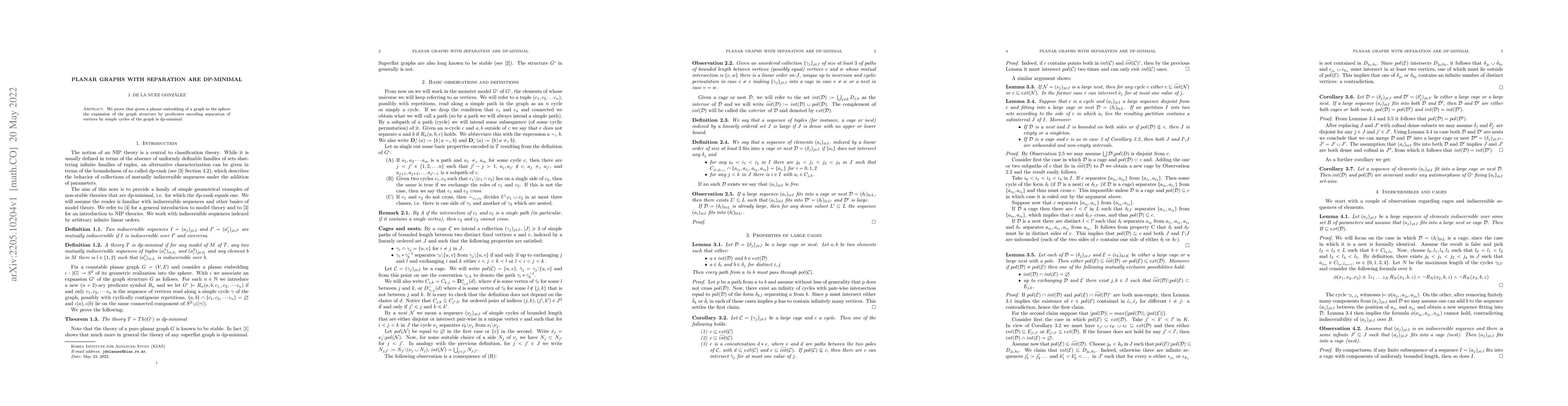 Thumbnail for Planar graphs with separation are dp-minimal