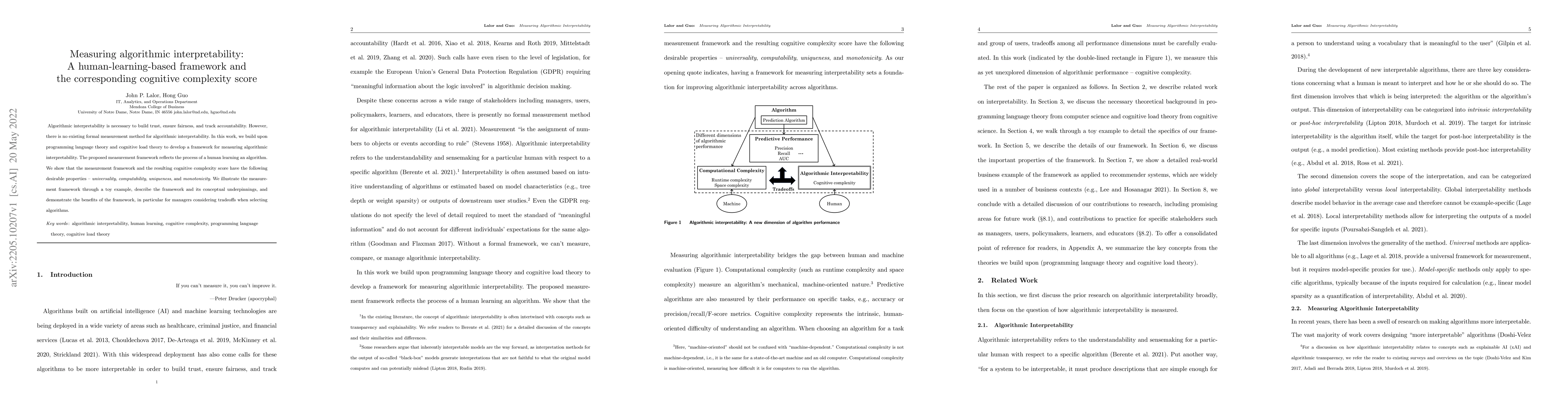 Thumbnail for Measuring algorithmic interpretability: A human-learning-based framework
  and the corresponding cognitive complexity score