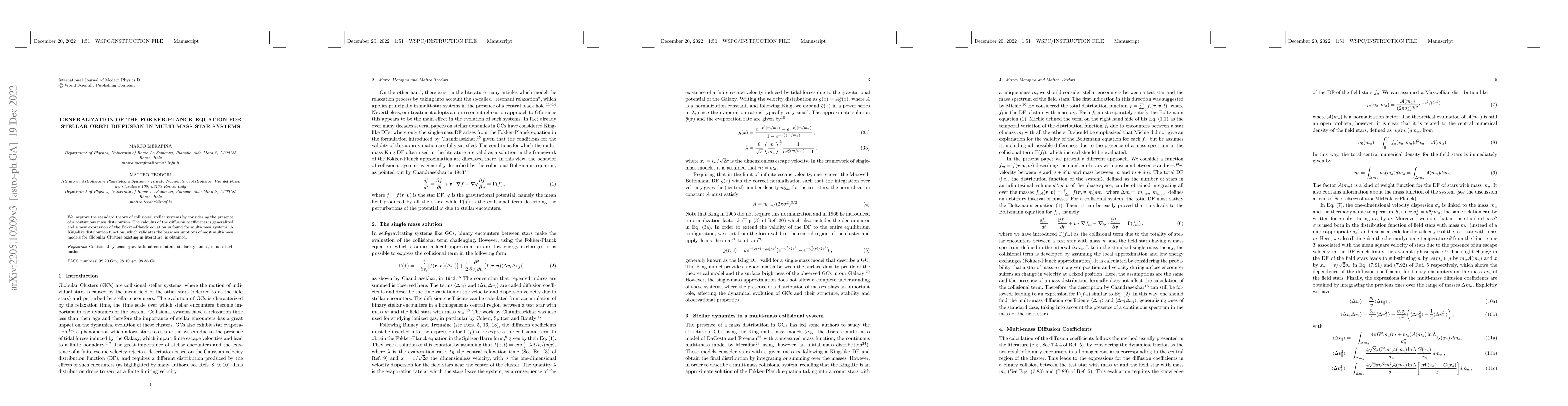 Thumbnail for Generalization of the Fokker-Planck equation for stellar orbit diffusion
  in multi-mass star systems
