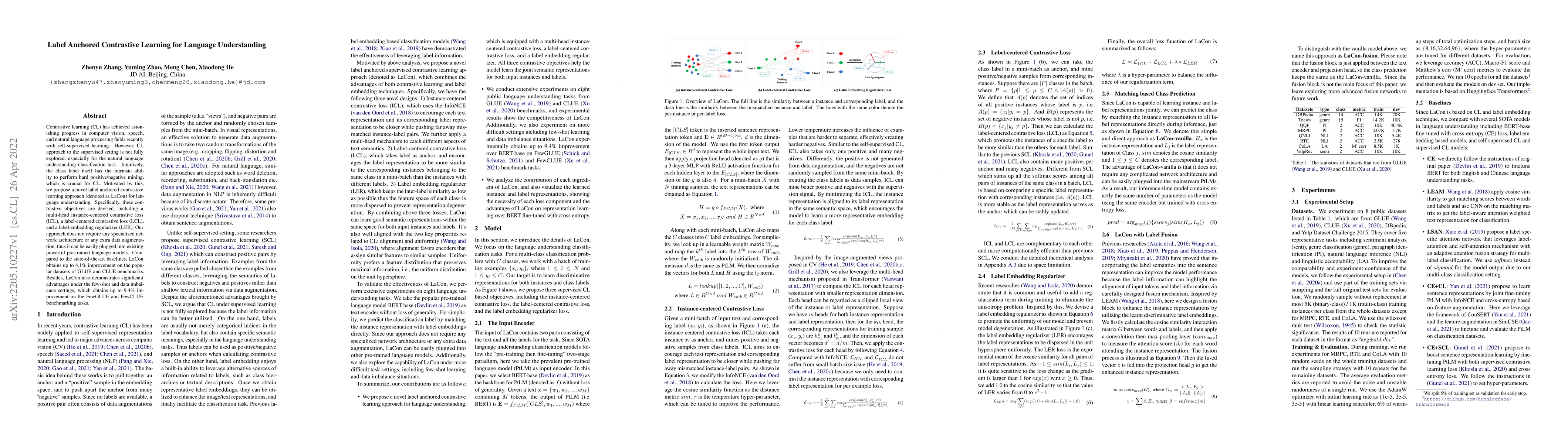 Thumbnail for Label Anchored Contrastive Learning for Language Understanding