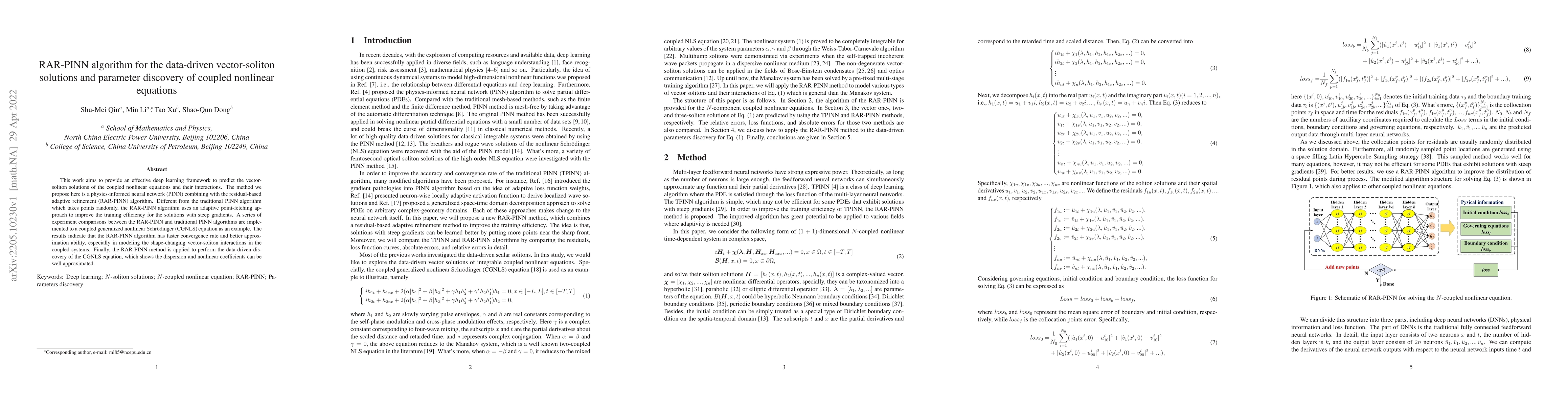 Thumbnail for RAR-PINN algorithm for the data-driven vector-soliton solutions and
  parameter discovery of coupled nonlinear equations