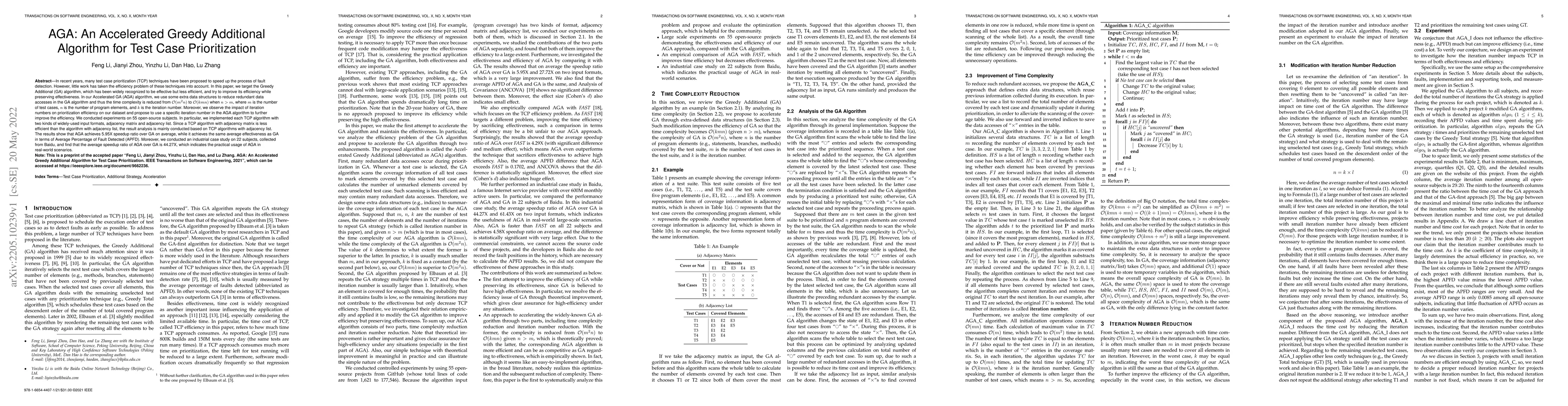 Thumbnail for AGA: An Accelerated Greedy Additional Algorithm for Test Case
  Prioritization