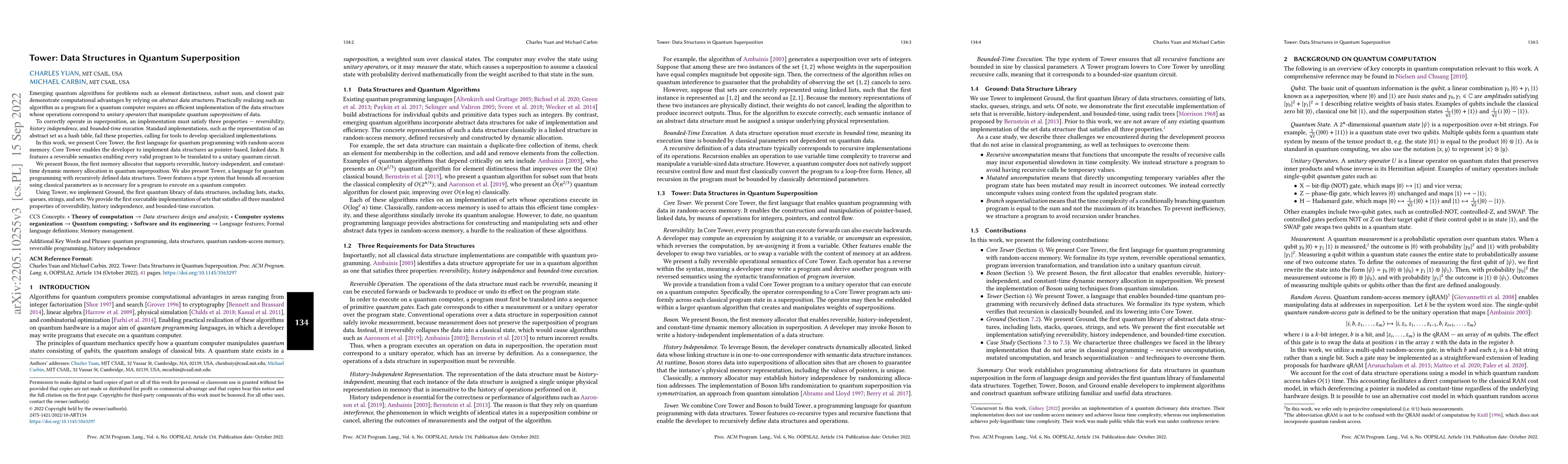 Thumbnail for Tower: Data Structures in Quantum Superposition