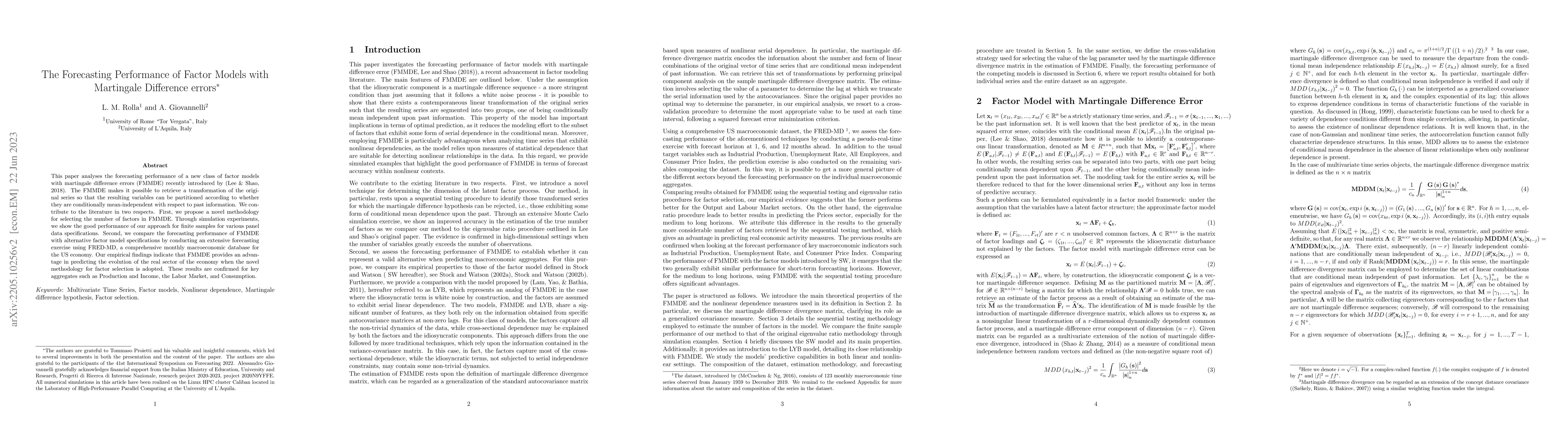 Thumbnail for The Forecasting performance of the Factor model with Martingale
  Difference errors