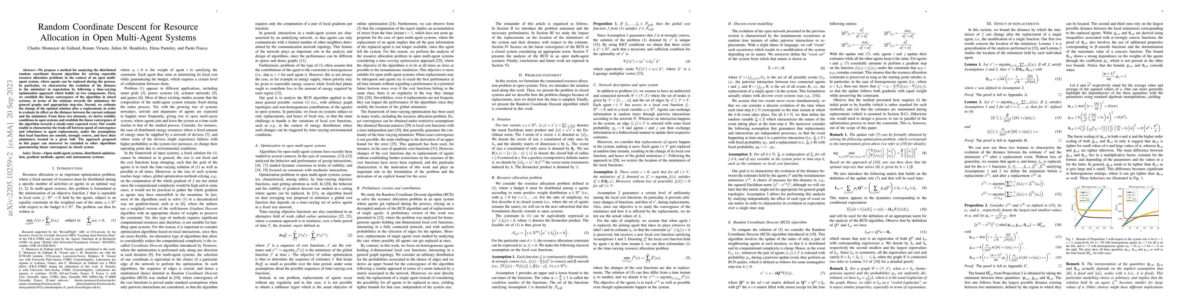 Thumbnail for Random Coordinate Descent for Resource Allocation in Open Multi-Agent
  Systems