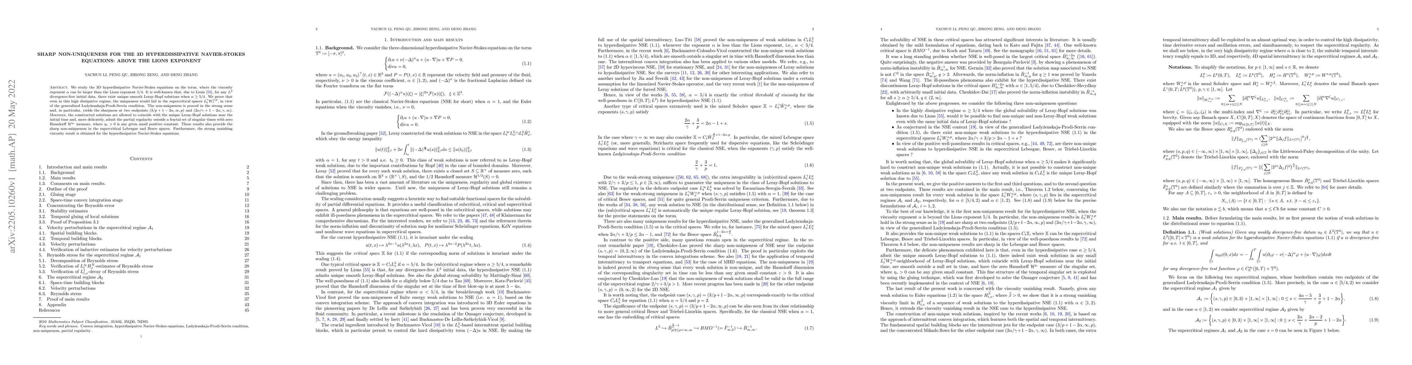 Thumbnail for Sharp non-uniqueness for the 3D hyperdissipative Navier-Stokes
  equations: above the Lions exponent