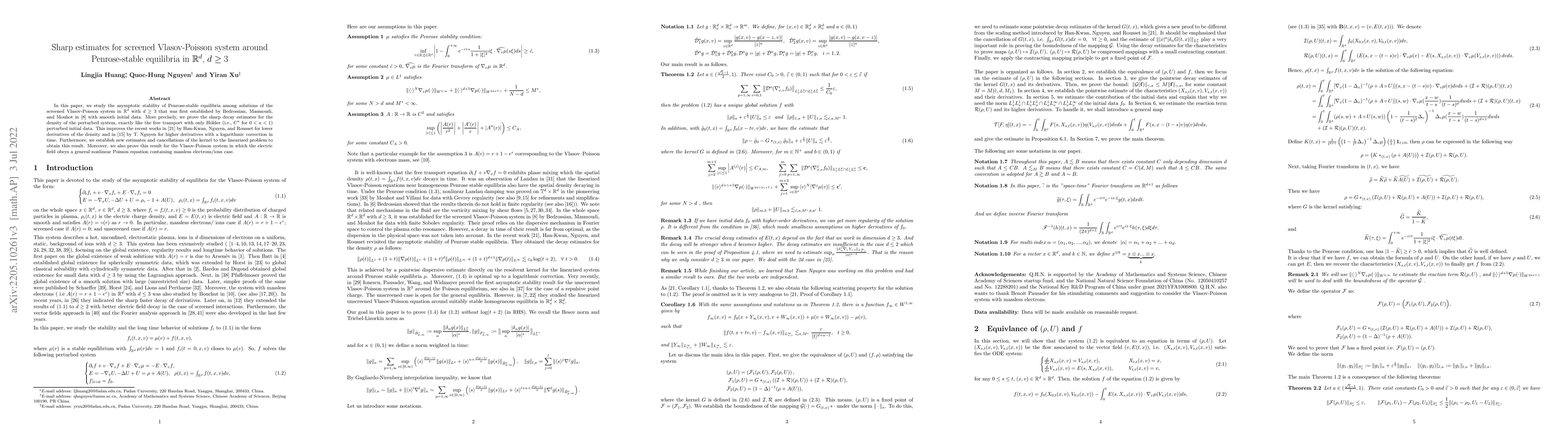 Thumbnail for Sharp estimates for screened Vlasov-Poisson system around Penrose-stable
  equilibria in $\mathbb{R}^d $, $ d\geq3$