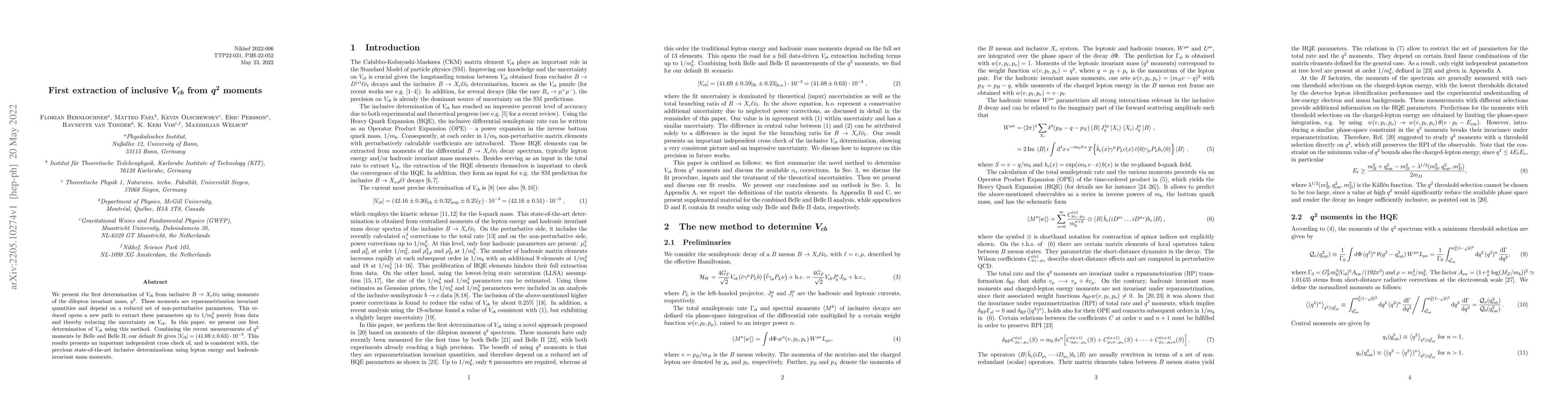 Thumbnail for First extraction of inclusive $V_{cb}$ from $q^2$ moments