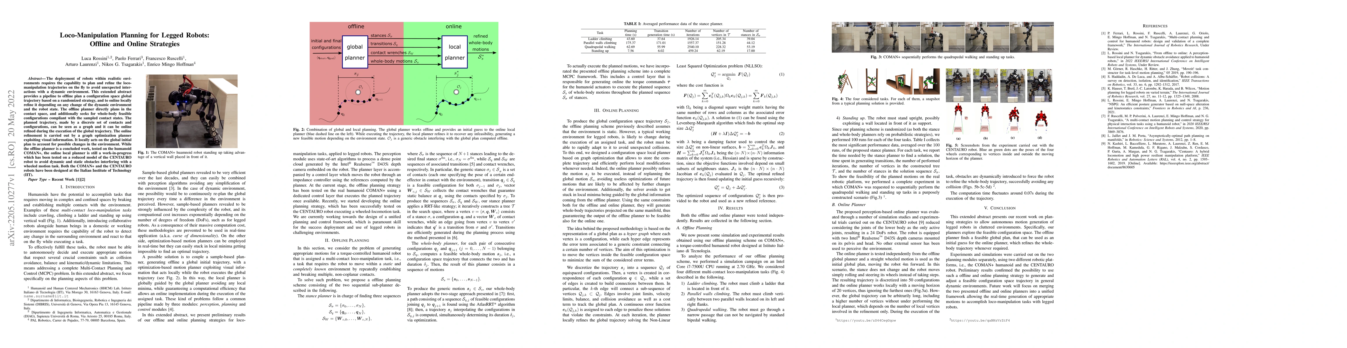 Thumbnail for Loco-Manipulation Planning for Legged Robots: Offline and Online
  Strategies