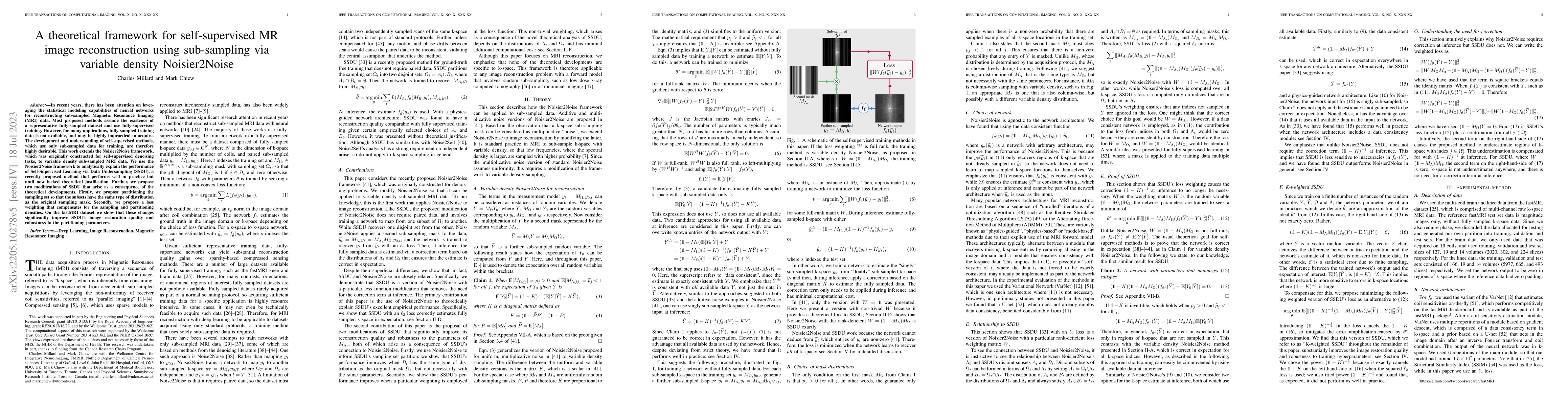 Thumbnail for A theoretical framework for self-supervised MR image reconstruction
  using sub-sampling via variable density Noisier2Noise