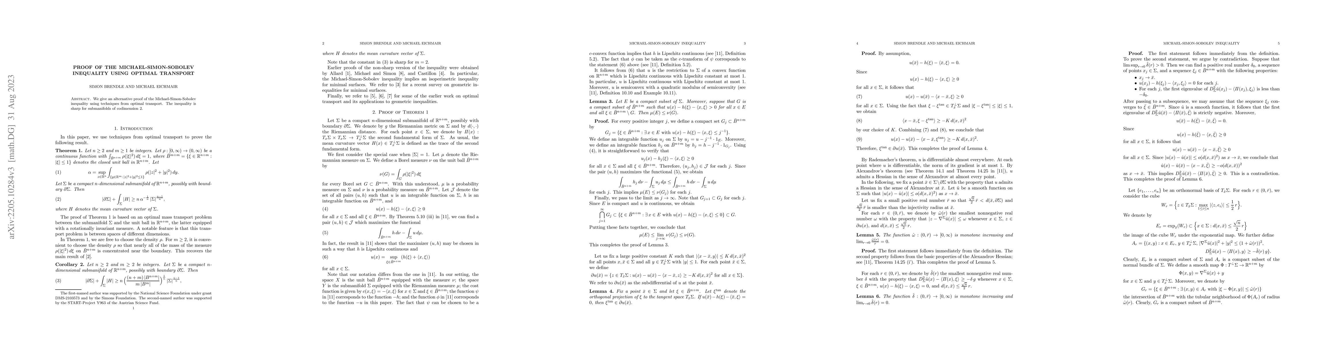 Thumbnail for Proof of the Michael-Simon-Sobolev inequality using optimal transport
