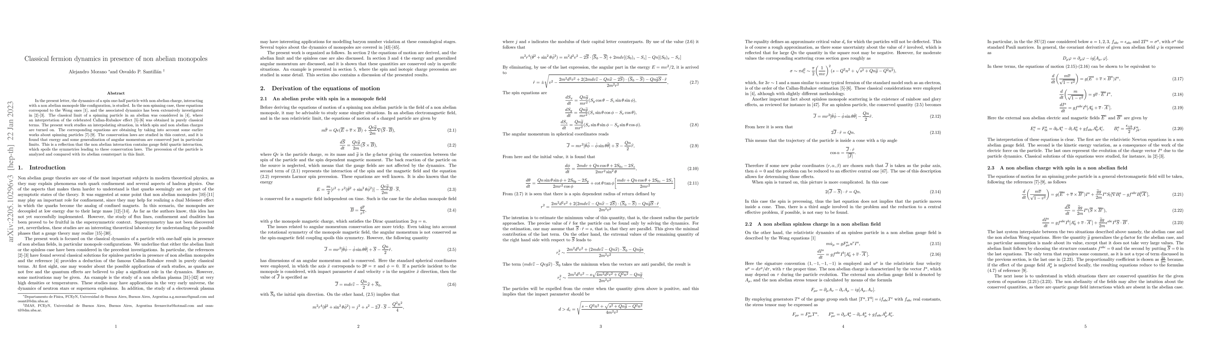 Thumbnail for Fermion dynamics in presence of non abelian monopoles