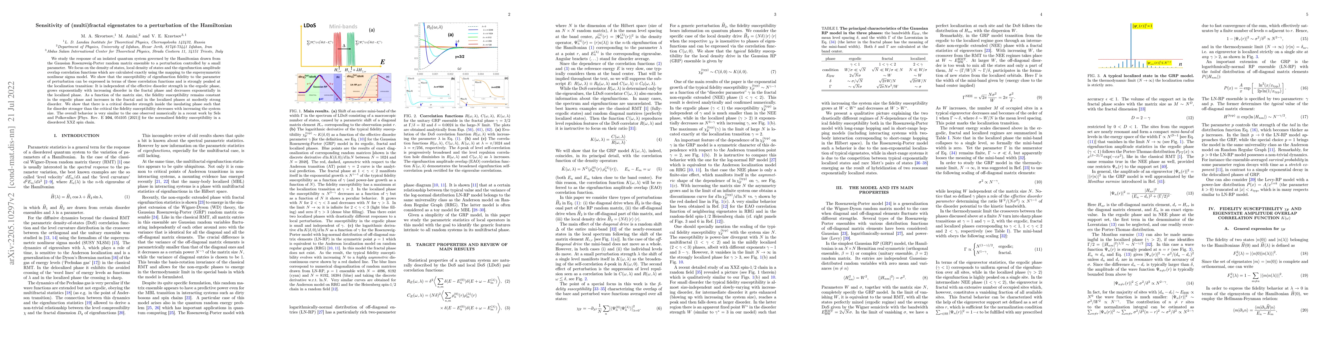 Thumbnail for Sensitivity of (multi)fractal eigenstates to a perturbation of the
  Hamiltonian