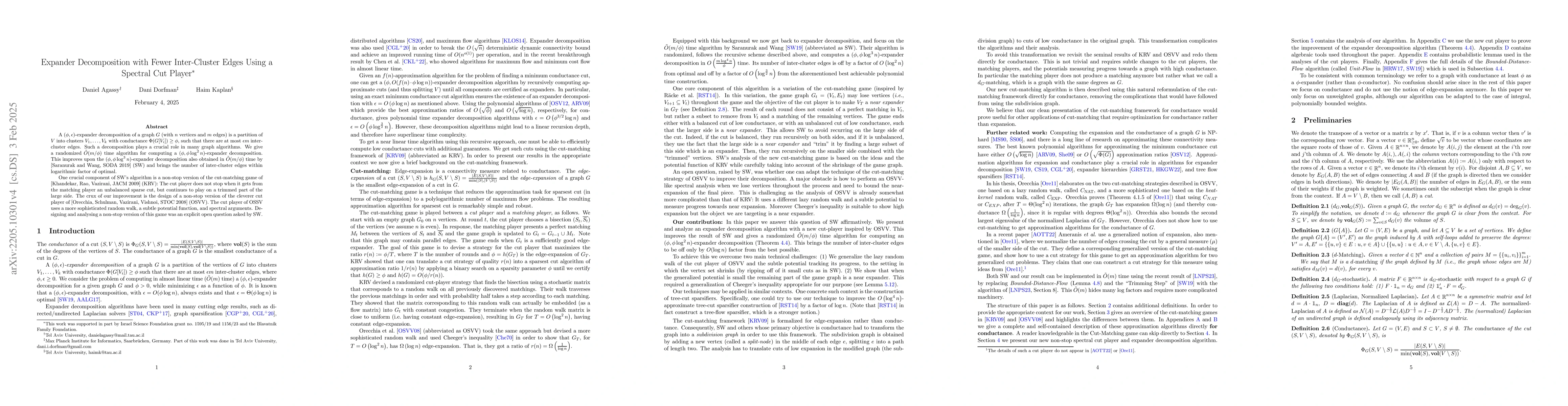 Thumbnail for Expander Decomposition with Fewer Inter-Cluster Edges Using a Spectral
  Cut Player