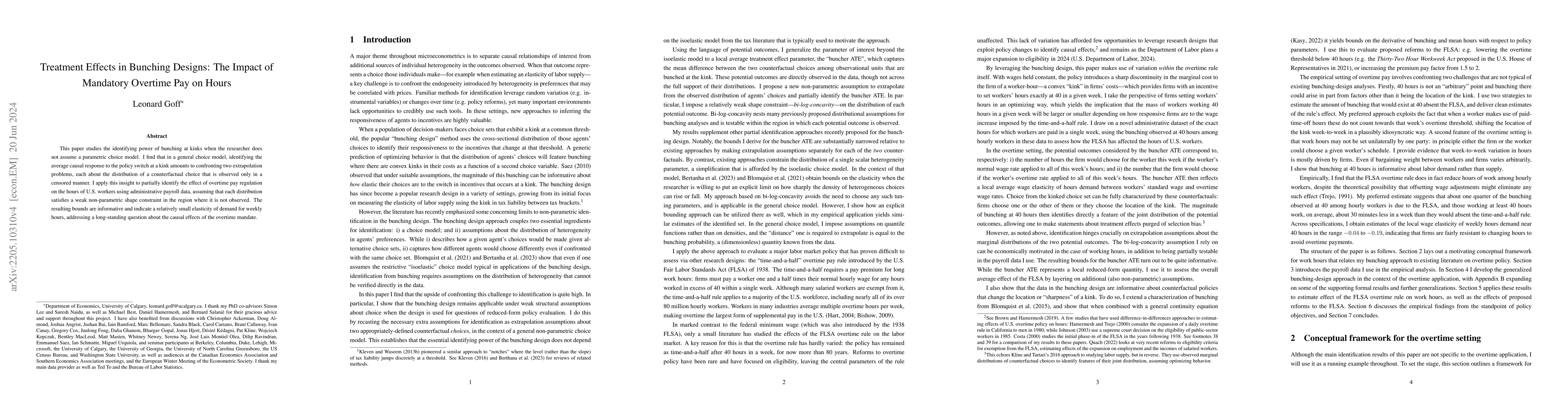 Thumbnail for Treatment Effects in Bunching Designs: The Impact of Mandatory Overtime
  Pay on Hours