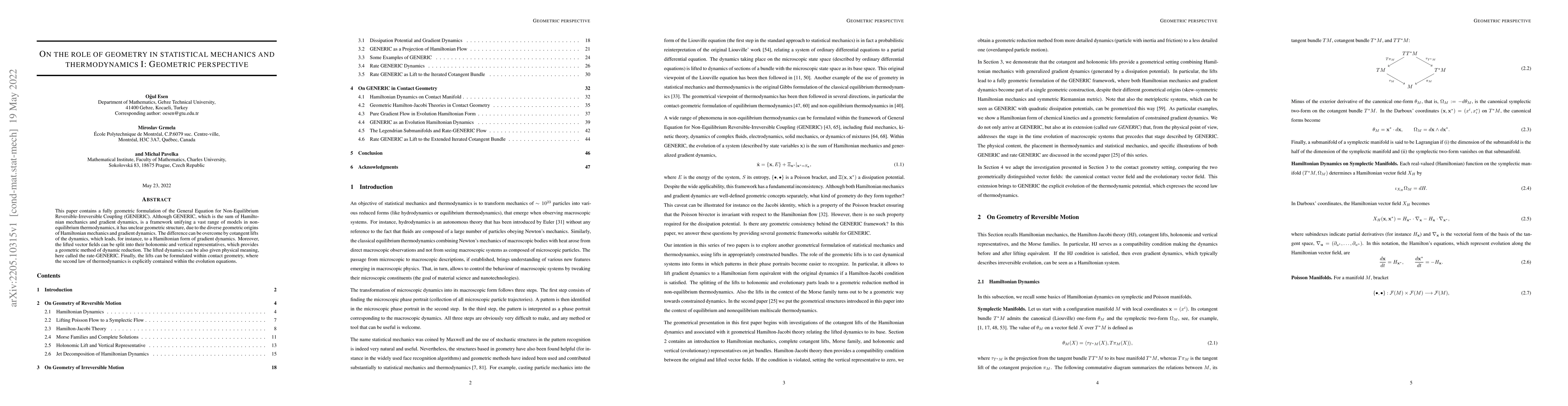 Thumbnail for On the role of geometry in statistical mechanics and thermodynamics I:
  Geometric perspective