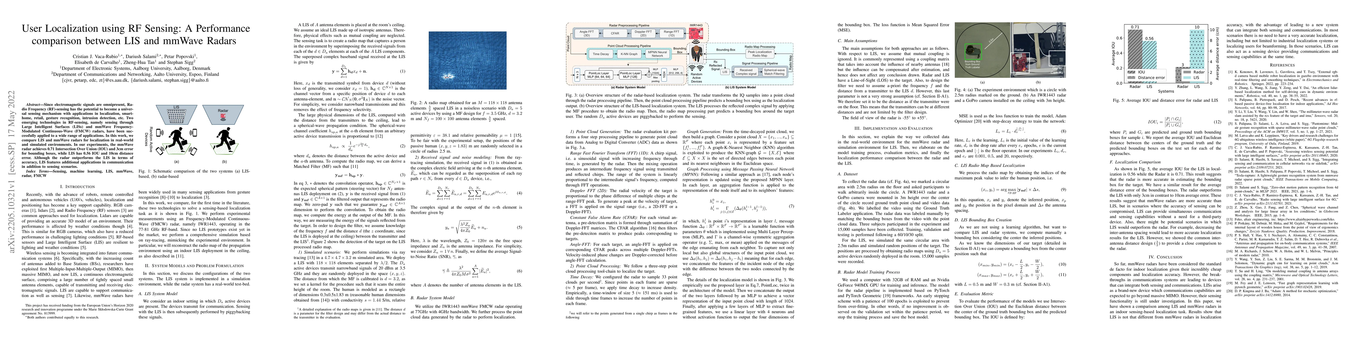 Thumbnail for User Localization using RF Sensing: A Performance comparison between LIS
  and mmWave Radars