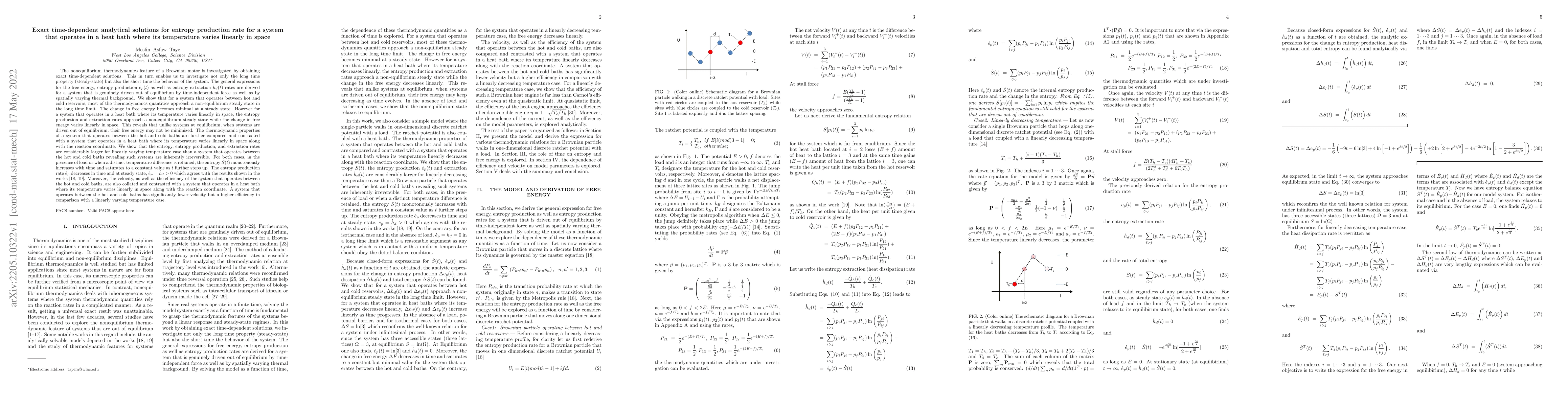 Thumbnail for Exact time-dependent analytical solutions for entropy production rate
  for a system that operates in a heat bath where its temperature varies
  linearly in space